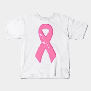 Breast Cancer Awareness Ribbon With Flower Kids T-Shirt